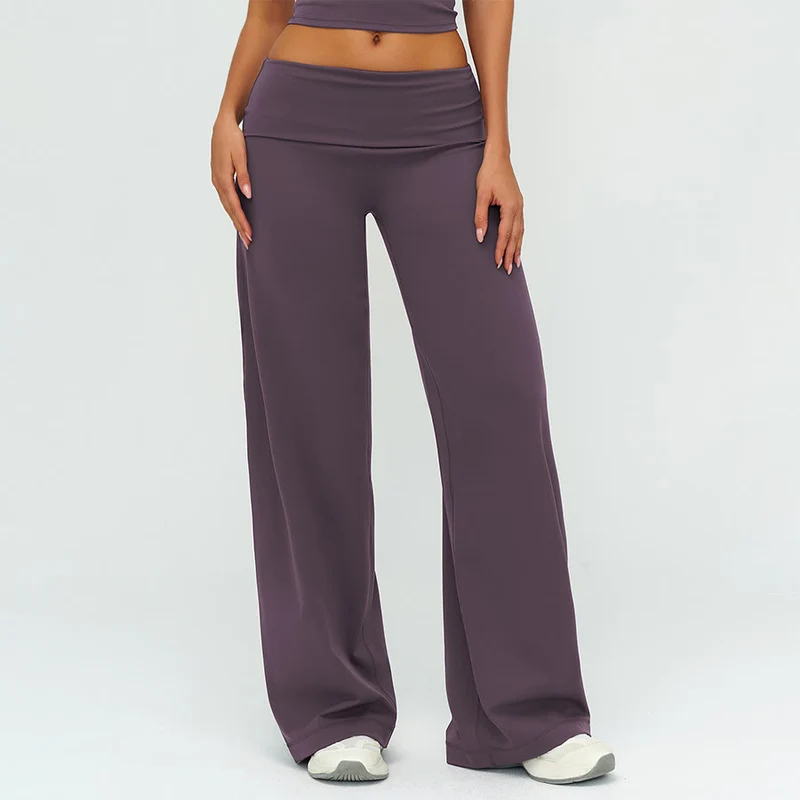 Olivenorma Weite, hohe Taille, umklappbare lange Yogahose für Damen