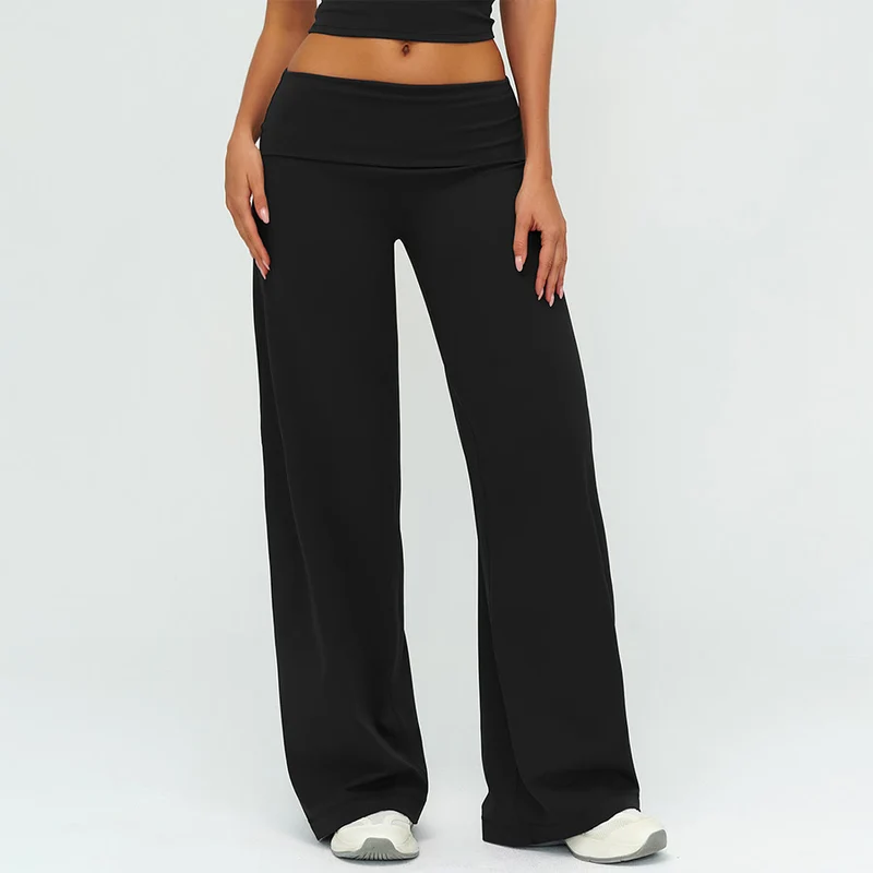 Olivenorma Weite, hohe Taille, umklappbare lange Yogahose für Damen
