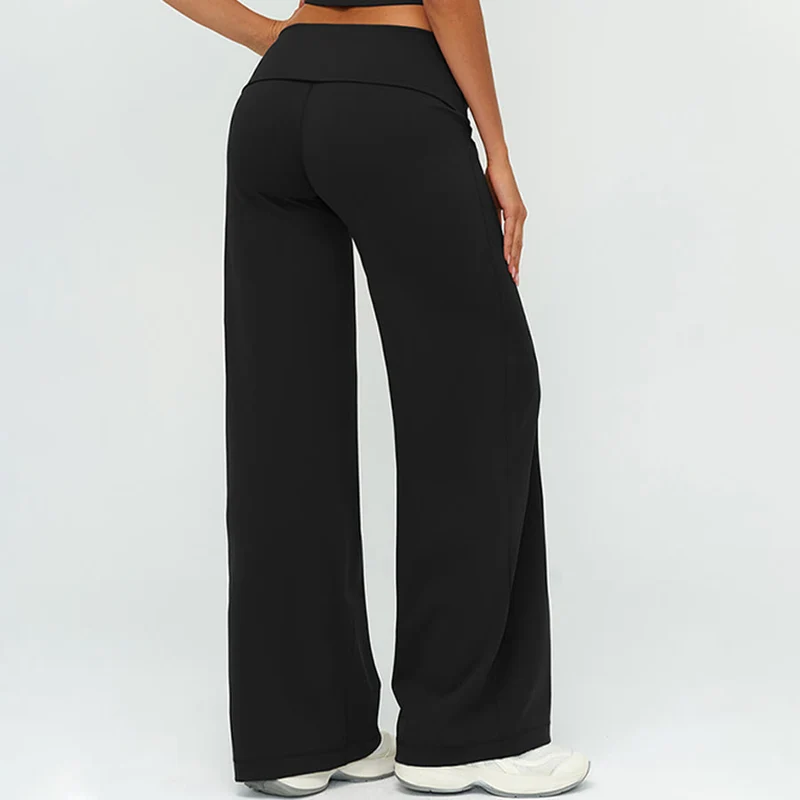 Olivenorma Weite, hohe Taille, umklappbare lange Yogahose für Damen
