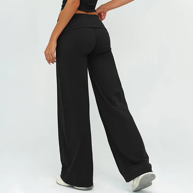 Olivenorma Weite, hohe Taille, umklappbare lange Yogahose für Damen