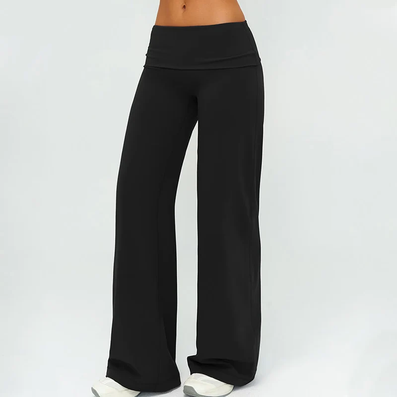 Olivenorma Weite, hohe Taille, umklappbare lange Yogahose für Damen