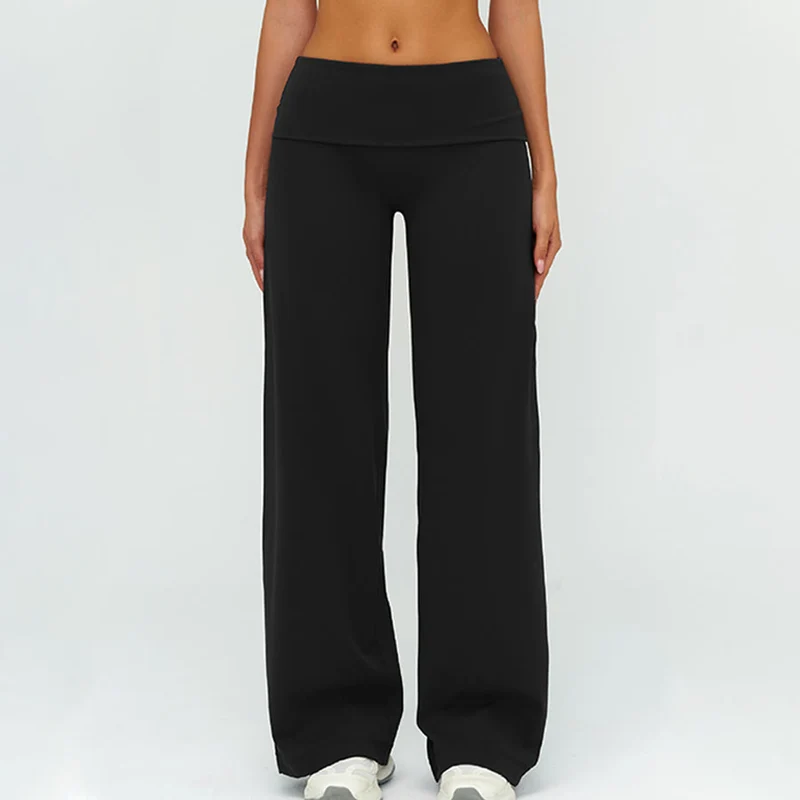 Olivenorma Weite, hohe Taille, umklappbare lange Yogahose für Damen
