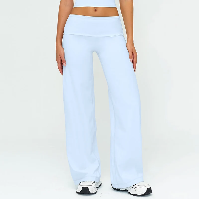 Olivenorma Weite, hohe Taille, umklappbare lange Yogahose für Damen