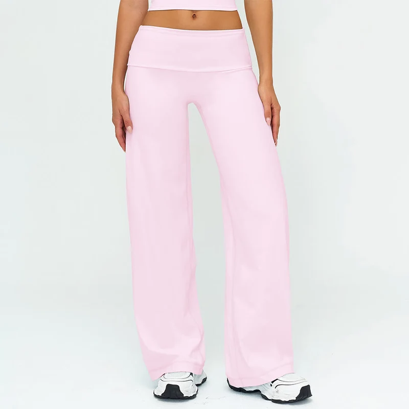 Olivenorma Weite, hohe Taille, umklappbare lange Yogahose für Damen