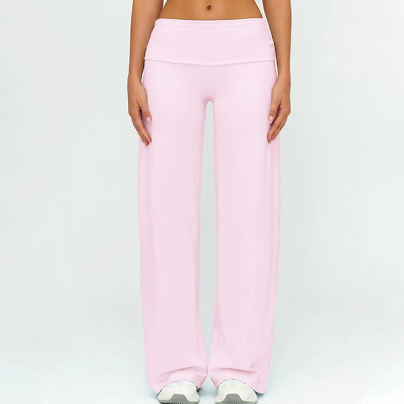 Olivenorma Weite, hohe Taille, umklappbare lange Yogahose für Damen