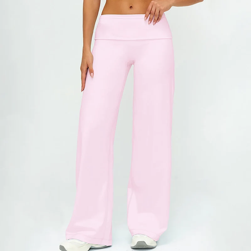 Olivenorma Weite, hohe Taille, umklappbare lange Yogahose für Damen