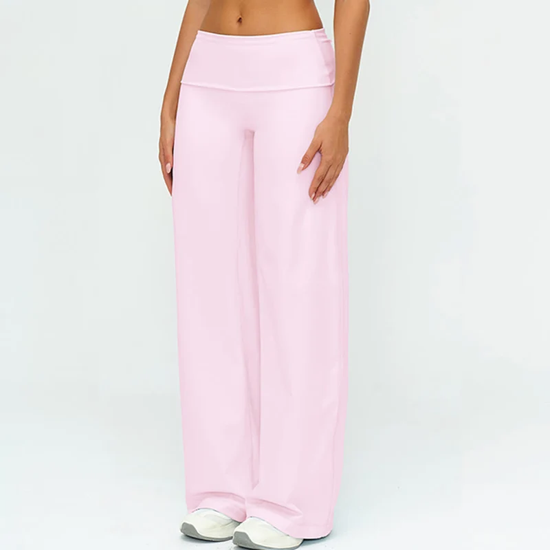 Olivenorma Weite, hohe Taille, umklappbare lange Yogahose für Damen