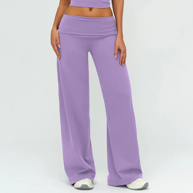 Olivenorma Weite, hohe Taille, umklappbare lange Yogahose für Damen
