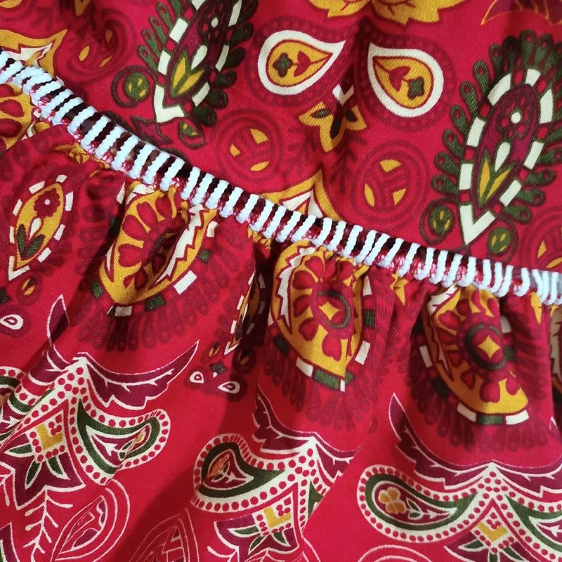 Olivenorma Boho-Maxikleid mit Paisley-Print, hoher Taille und Stufenrock für Damen