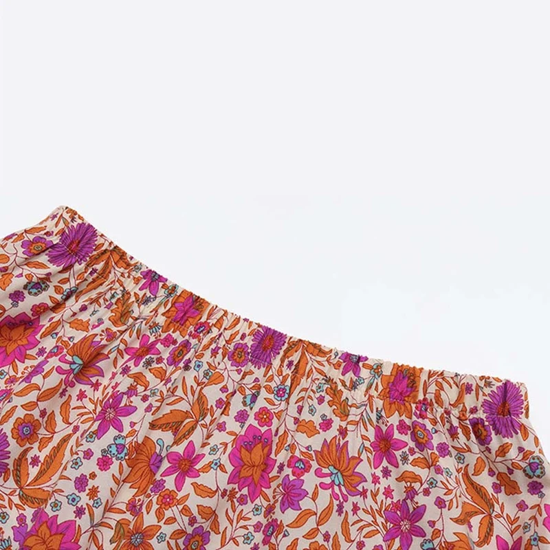 Olivenorma Boho-Maxikleid mit Blumenmuster, hoher Taille und Stufenrock, asymmetrischem Saum für Damen