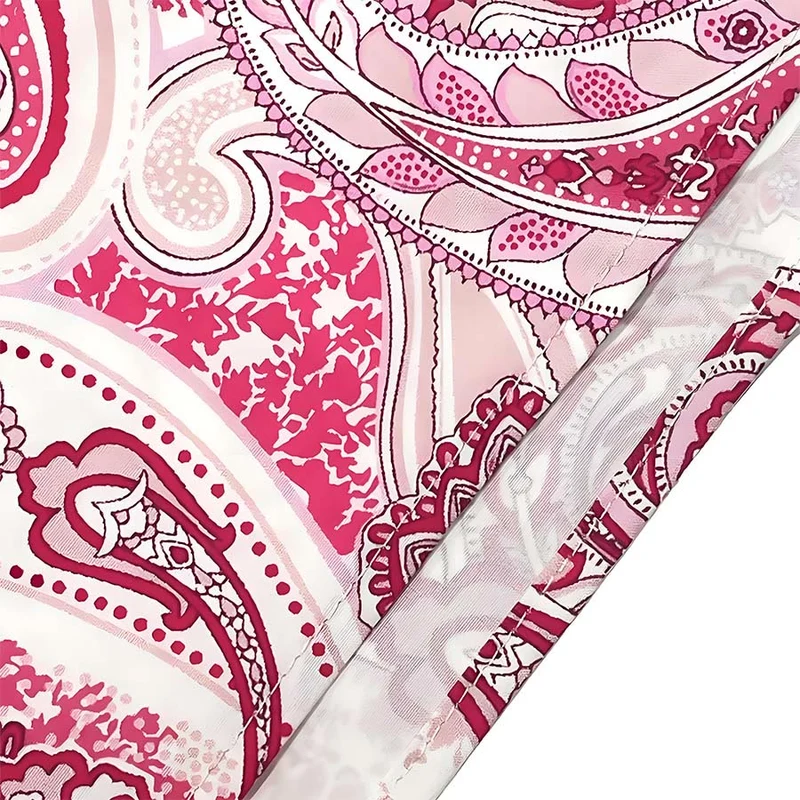 Olivenorma Boho-Maxikleid mit Paisley-Print, hoher Taille, gerafftem Saum und Stufenrock für Damen