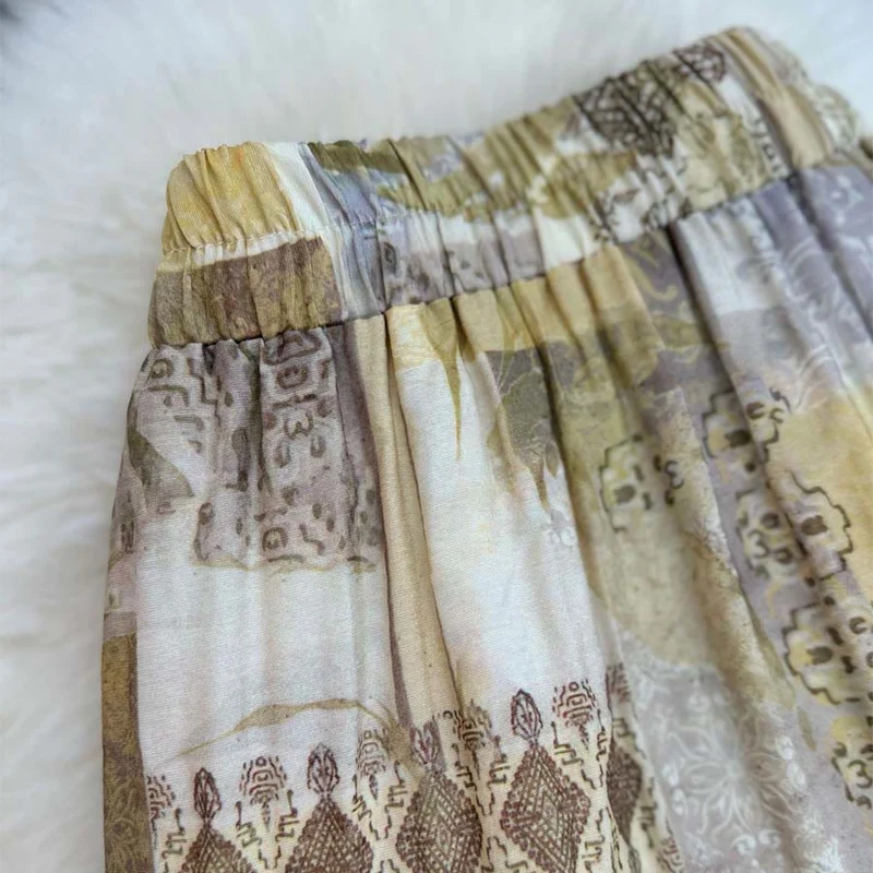 Olivenorma Boho Patchwork Maxikleid mit hohem Bund für Damen