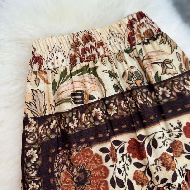 Olivenorma Boho Patchwork Maxikleid mit hohem Bund für Damen