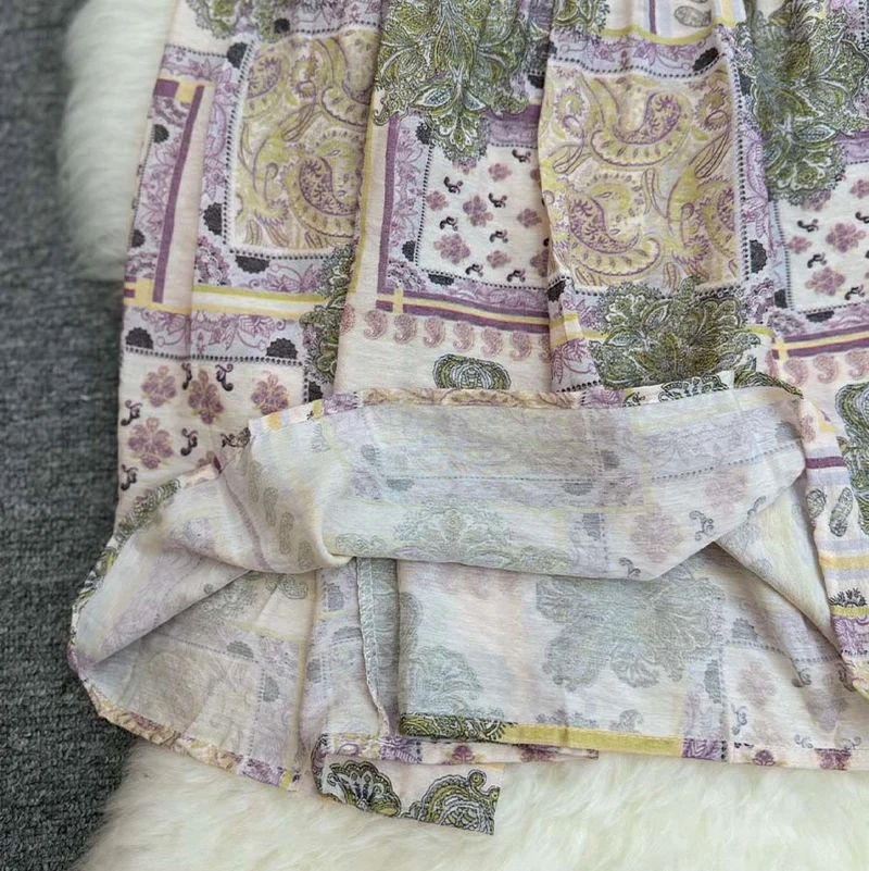 Olivenorma Boho Patchwork Maxikleid mit hohem Bund für Damen