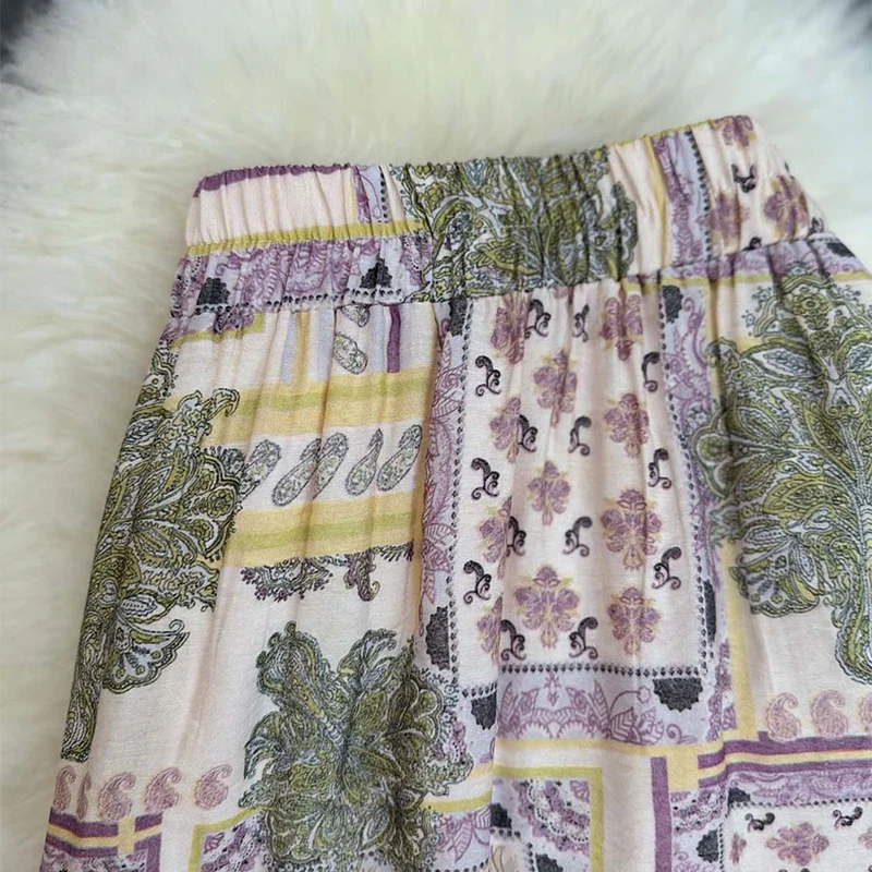 Olivenorma Boho Patchwork Maxikleid mit hohem Bund für Damen