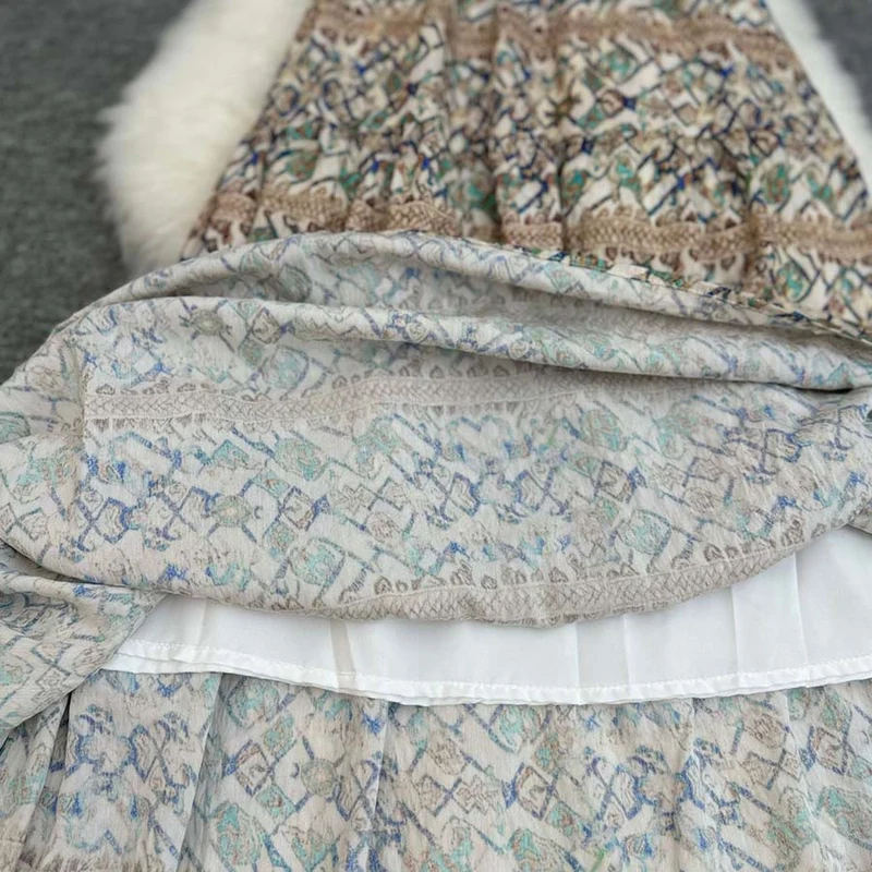 Olivenorma Boho Patchwork Maxikleid mit hohem Bund für Damen