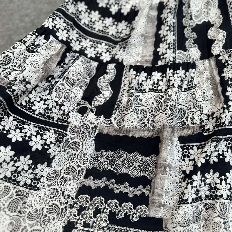 Olivenorma Boho Patchwork Maxikleid mit hohem Bund für Damen