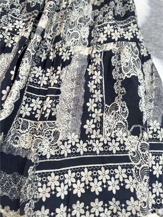 Olivenorma Boho Patchwork Maxikleid mit hohem Bund für Damen