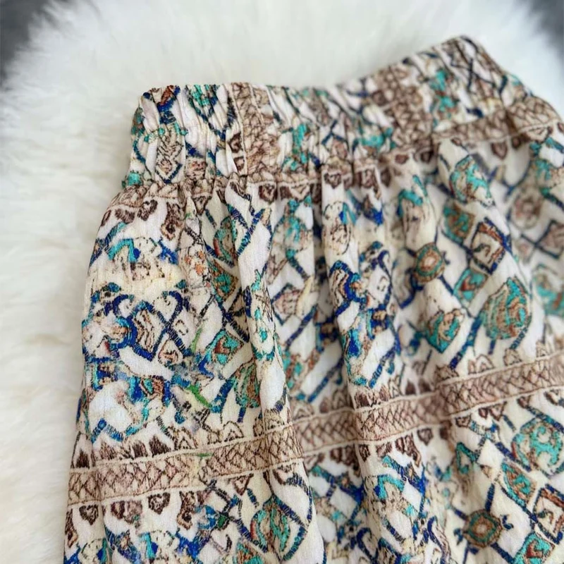 Olivenorma Boho Patchwork Maxikleid mit hohem Bund für Damen