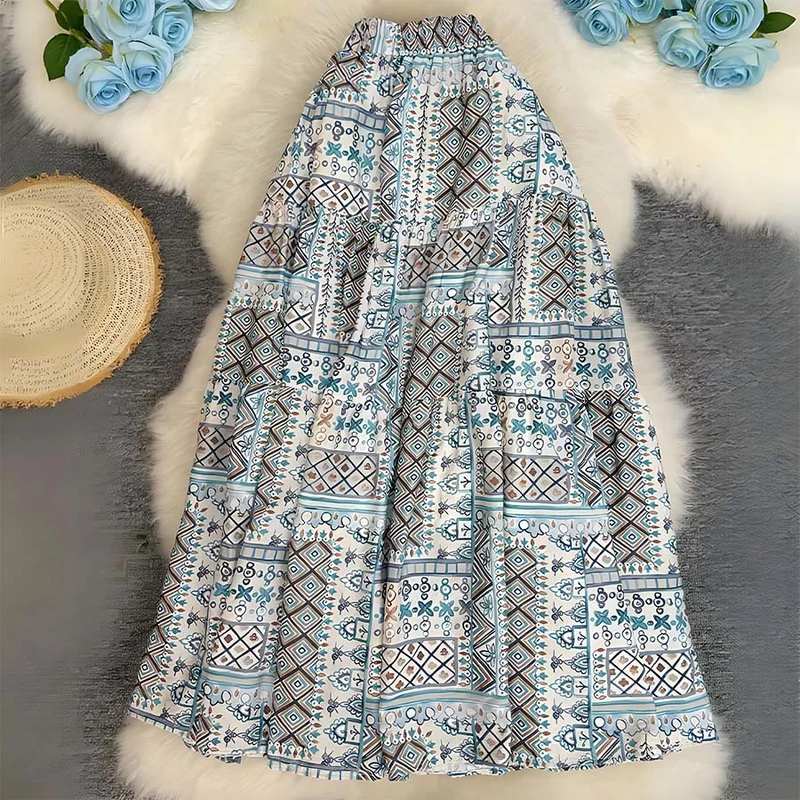 Olivenorma Boho Patchwork Maxikleid mit hohem Bund für Damen