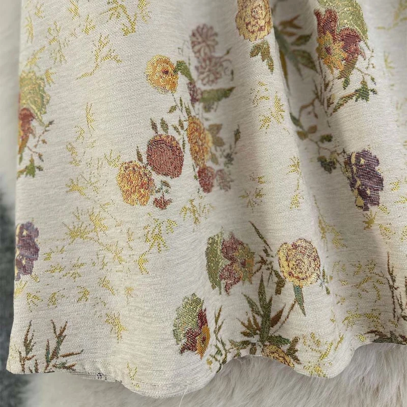 Olivenorma Boho-Maxikleid mit Vogel- und Blumenmuster, hoher Taille und Falten