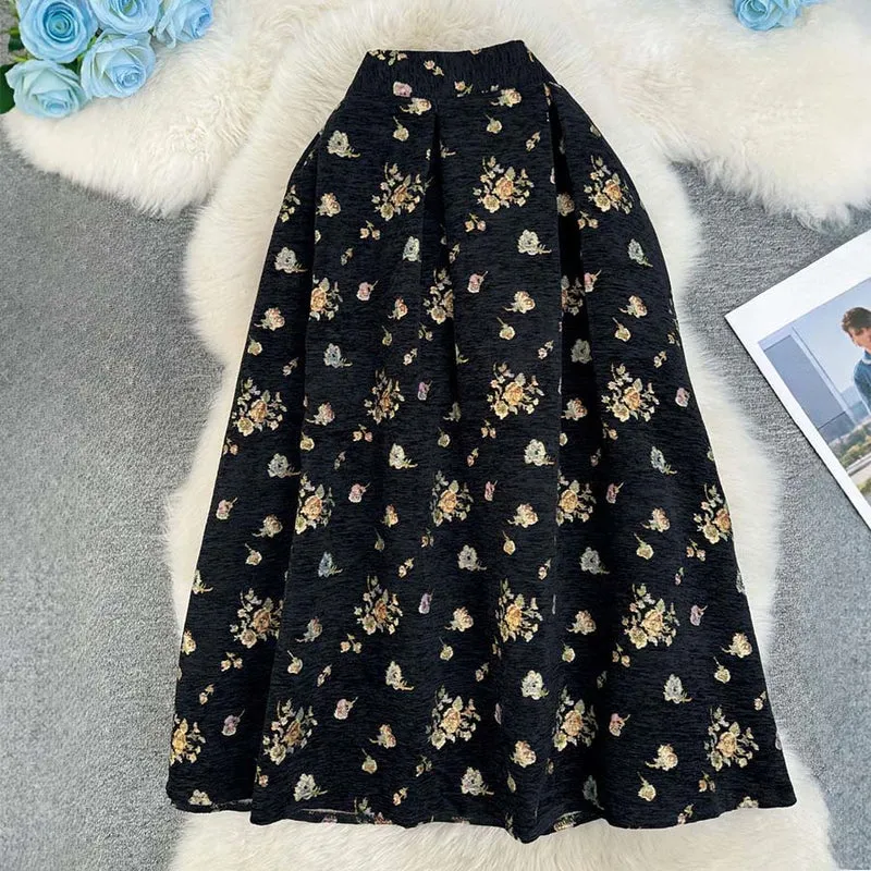 Olivenorma Boho-Maxikleid mit Vogel- und Blumenmuster, hoher Taille und Falten