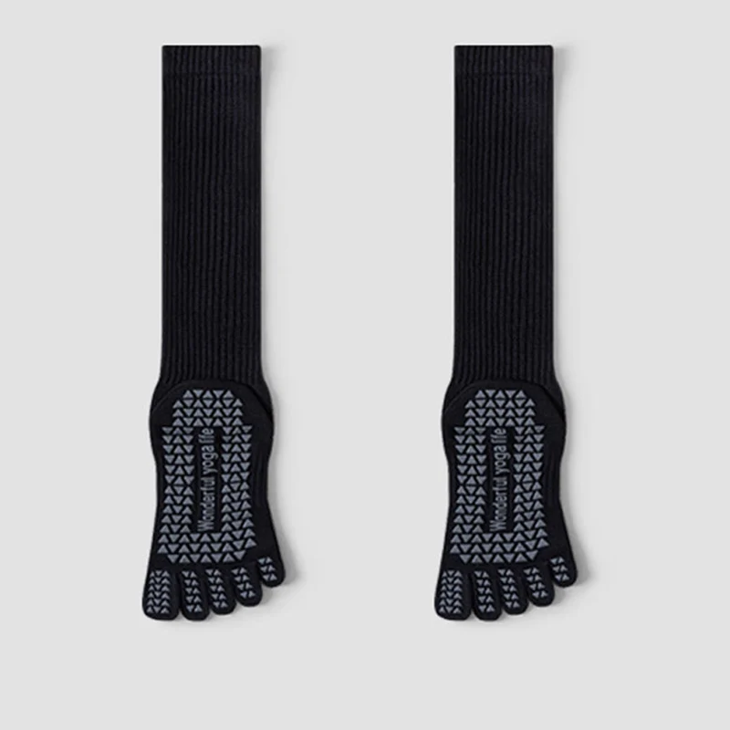 Olivenorma Mid-Calf Five-Toe Atmungsaktive Baumwoll-Yogasocken für Damen mit rutschfestem Griff, hygienischem Komfort und wadenhohem Schaft