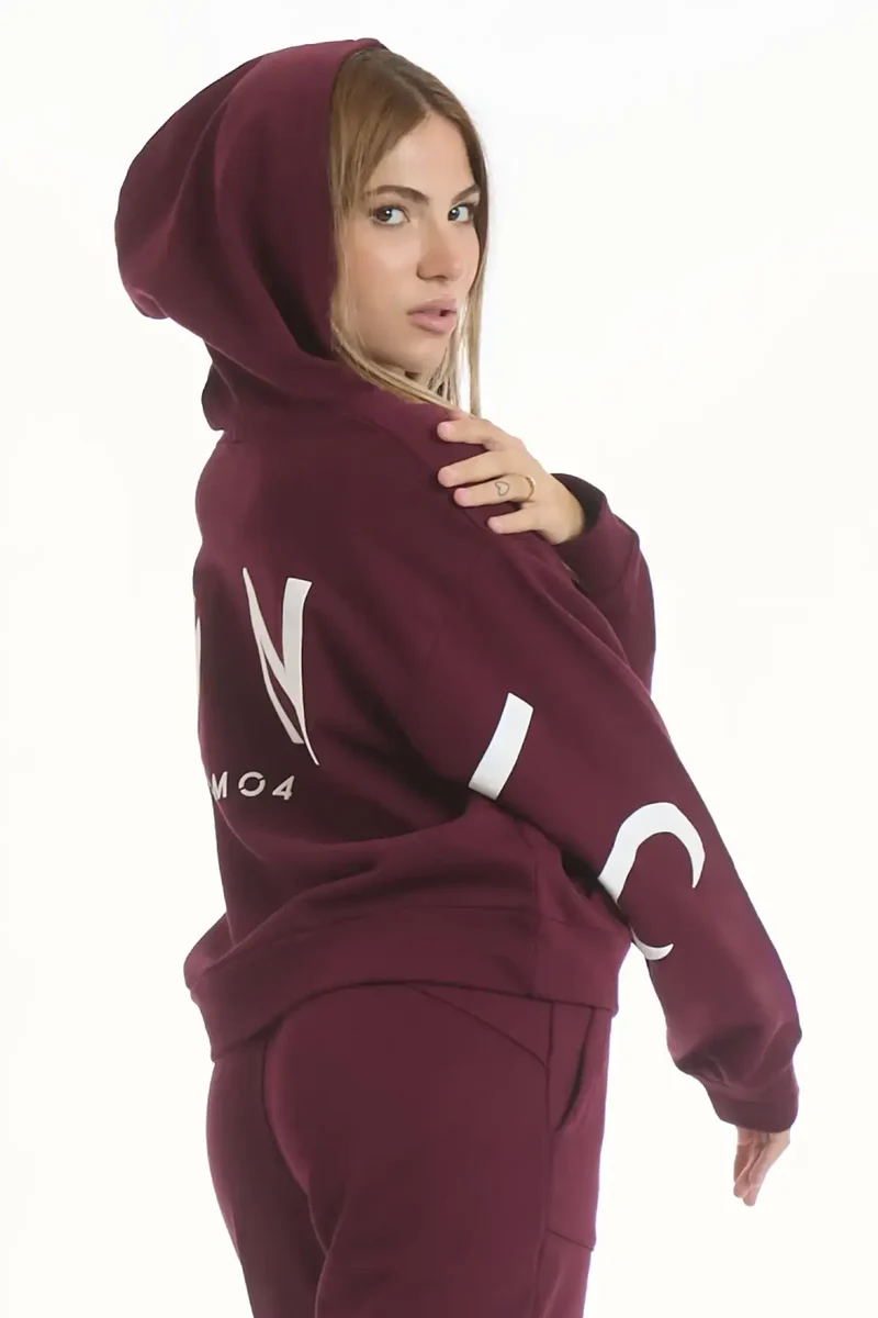 Felpa Donna Over Cappuccio FLAG Prugna