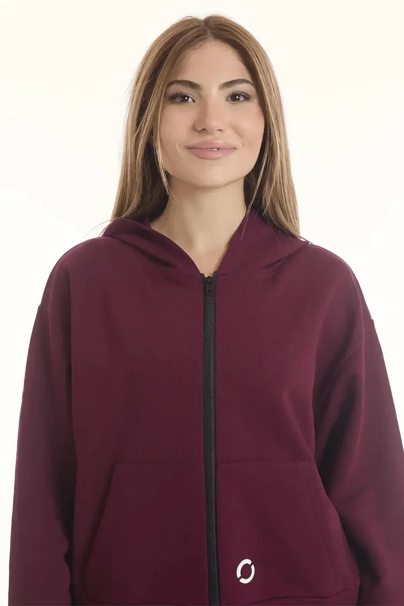 Felpa Donna Over Cappuccio FLAG Prugna