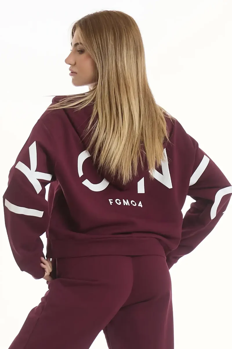 Felpa Donna Over Cappuccio FLAG Prugna
