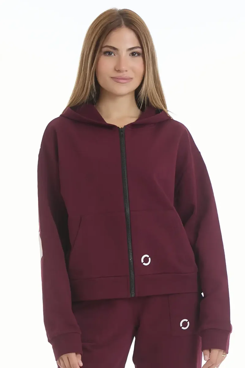 Felpa Donna Over Cappuccio FLAG Prugna
