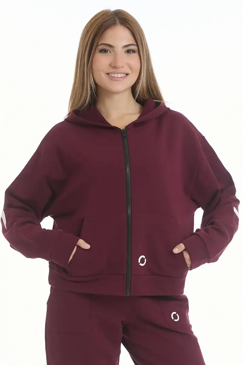 Felpa Donna Over Cappuccio FLAG Prugna