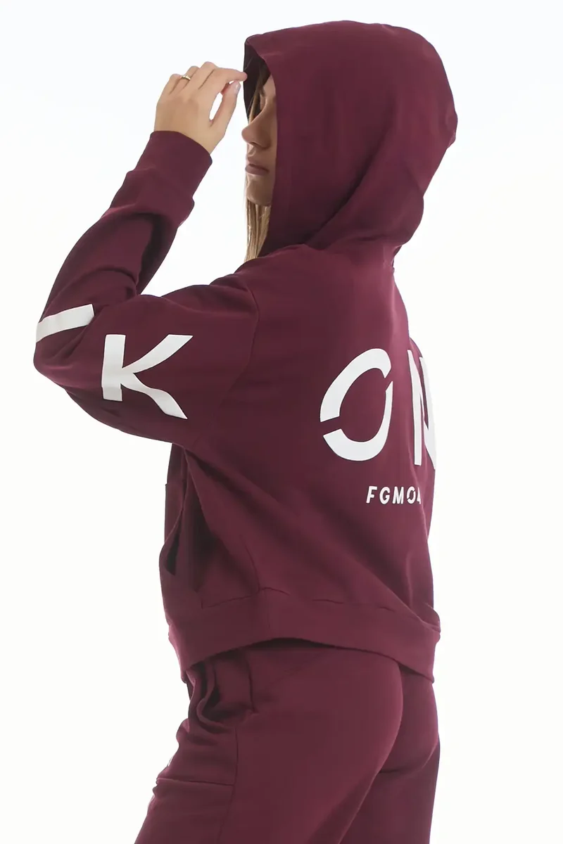 Felpa Donna Over Cappuccio FLAG Prugna