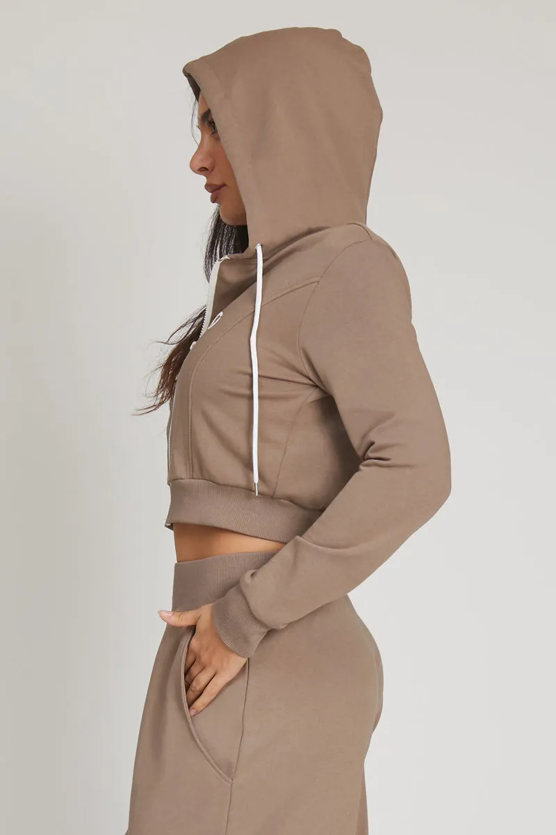 Felpa Crop Con Cappuccio Ikonic Nocciola Taupe