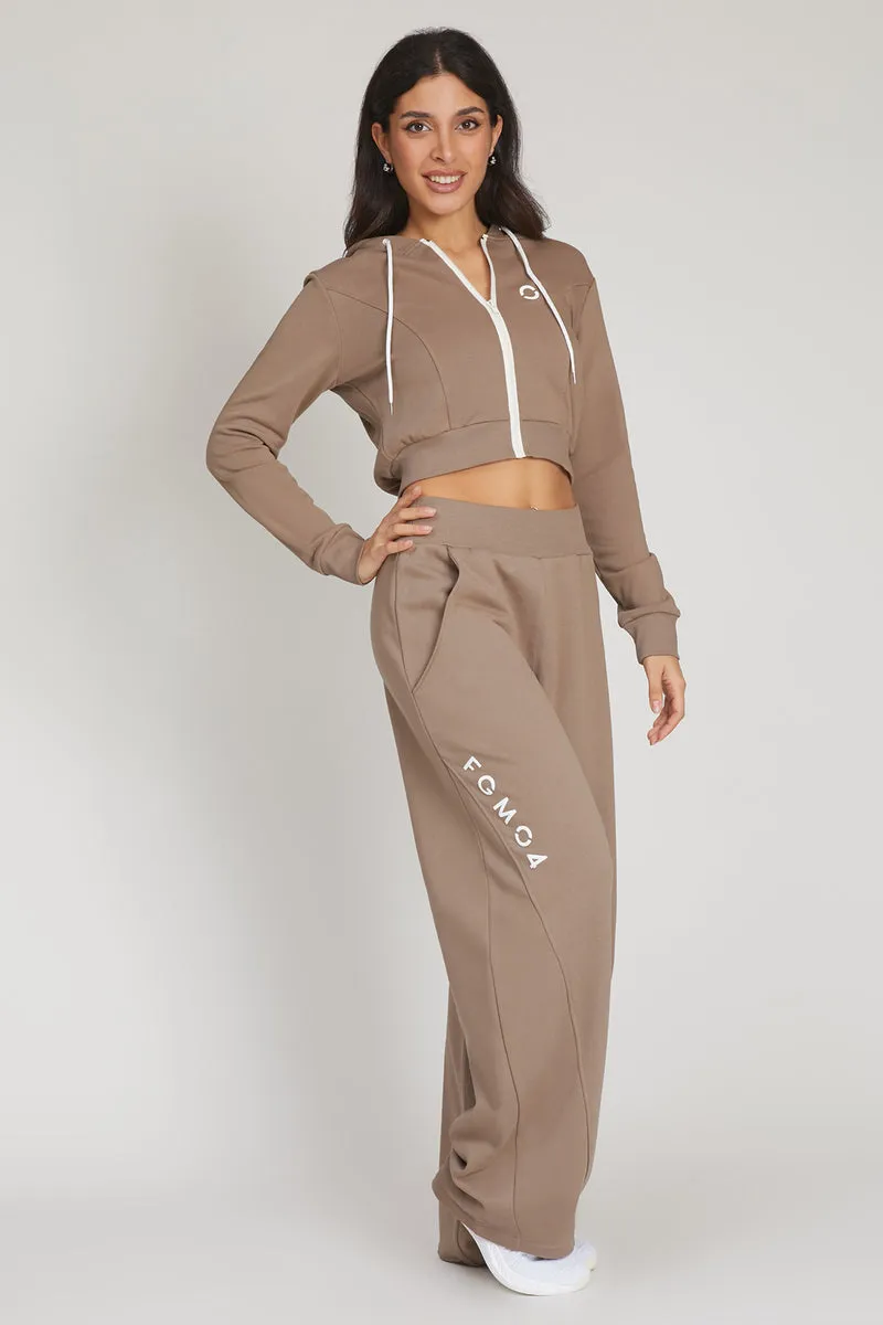 Felpa Crop Con Cappuccio Ikonic Nocciola Taupe