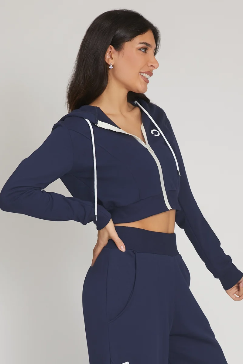 Felpa Crop Con Cappuccio Ikonic Blu Notte