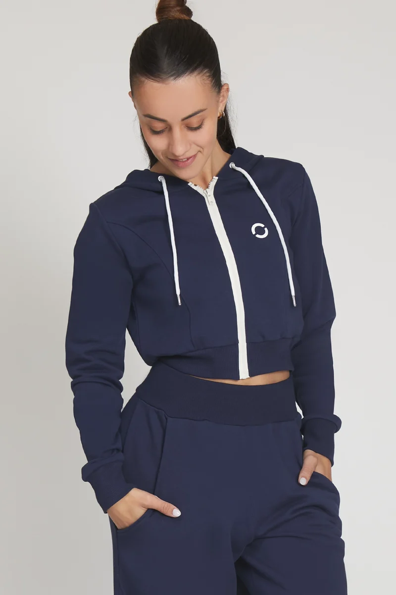 Felpa Crop Con Cappuccio Ikonic Blu Notte