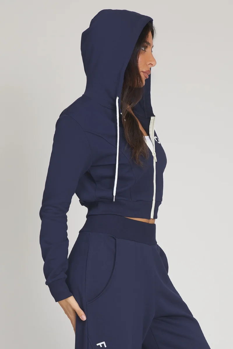 Felpa Crop Con Cappuccio Ikonic Blu Notte