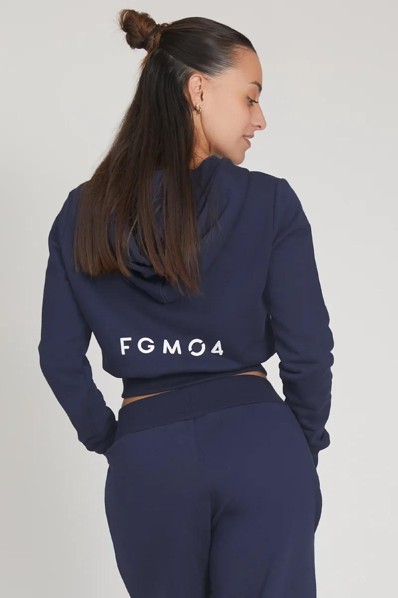 Felpa Crop Con Cappuccio Ikonic Blu Notte