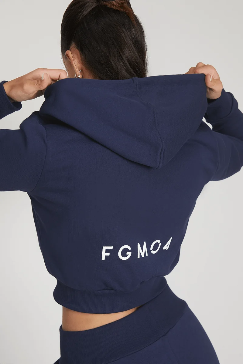 Felpa Crop Con Cappuccio Ikonic Blu Notte