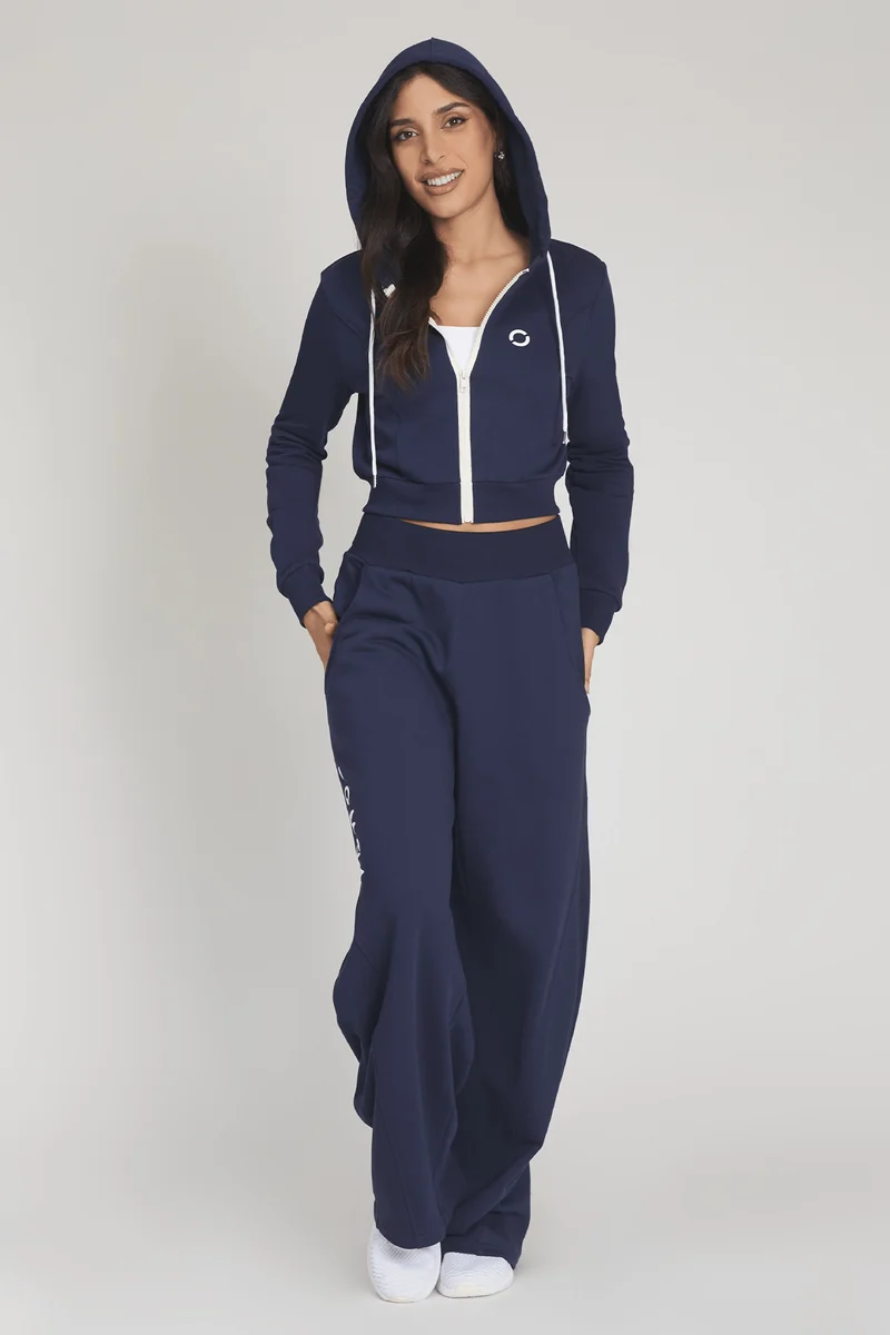 Felpa Crop Con Cappuccio Ikonic Blu Notte