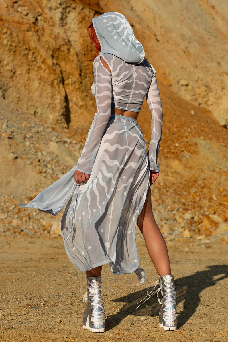 Atacama White Hooded Top and Slit Skirt Set