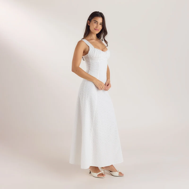 Maxikleid mit Korsetterie - Weiß