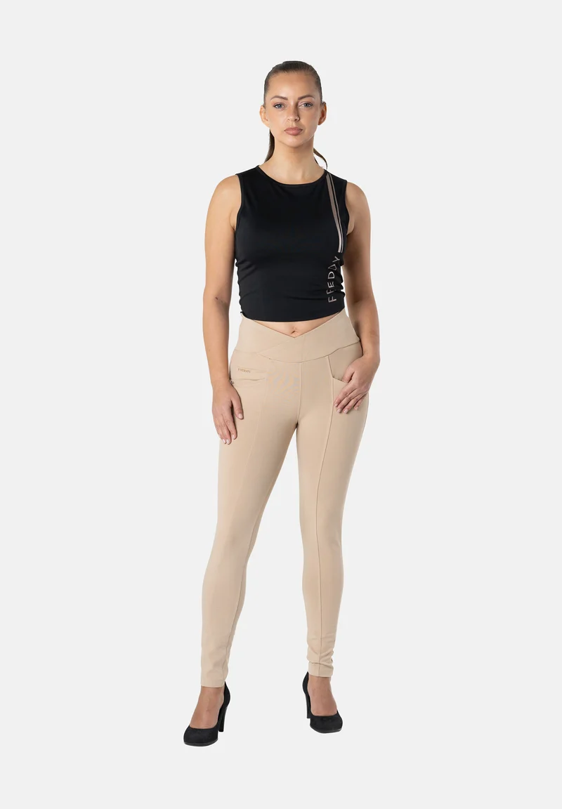 N.O.W. Yoga High Waist Skinny Pant With Crossed Waist Band - Nomad Brown