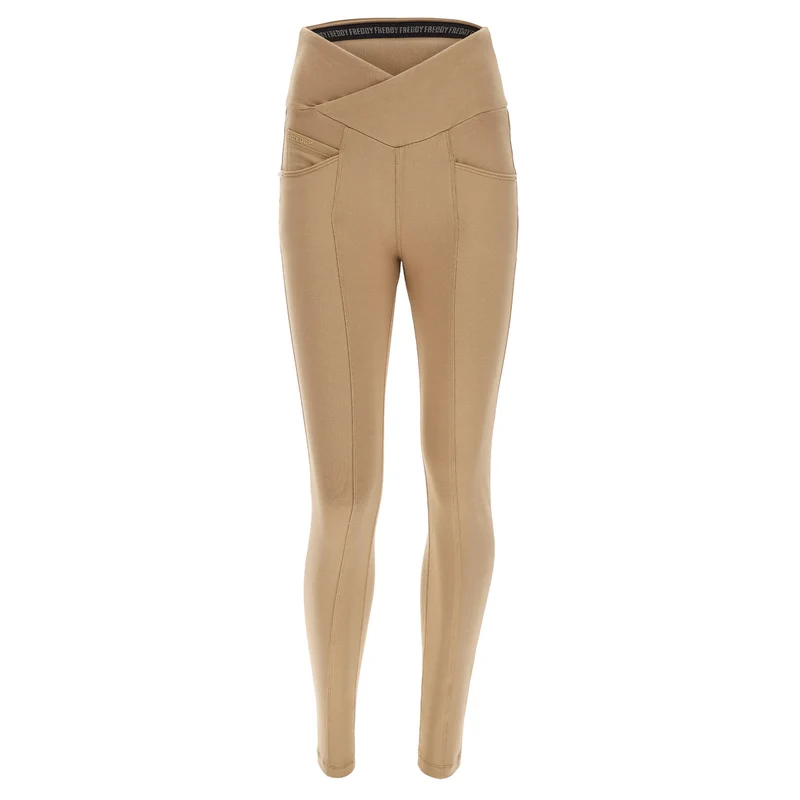 N.O.W. Yoga High Waist Skinny Pant With Crossed Waist Band - Nomad Brown