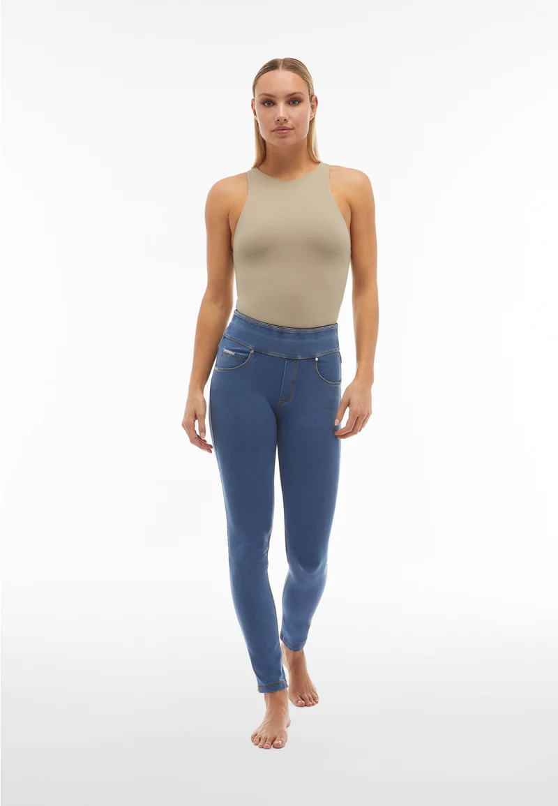 N.O.W. Yoga Mid Waist Skinny Denim Jeans - Denim Light Blue - Yellow Seam