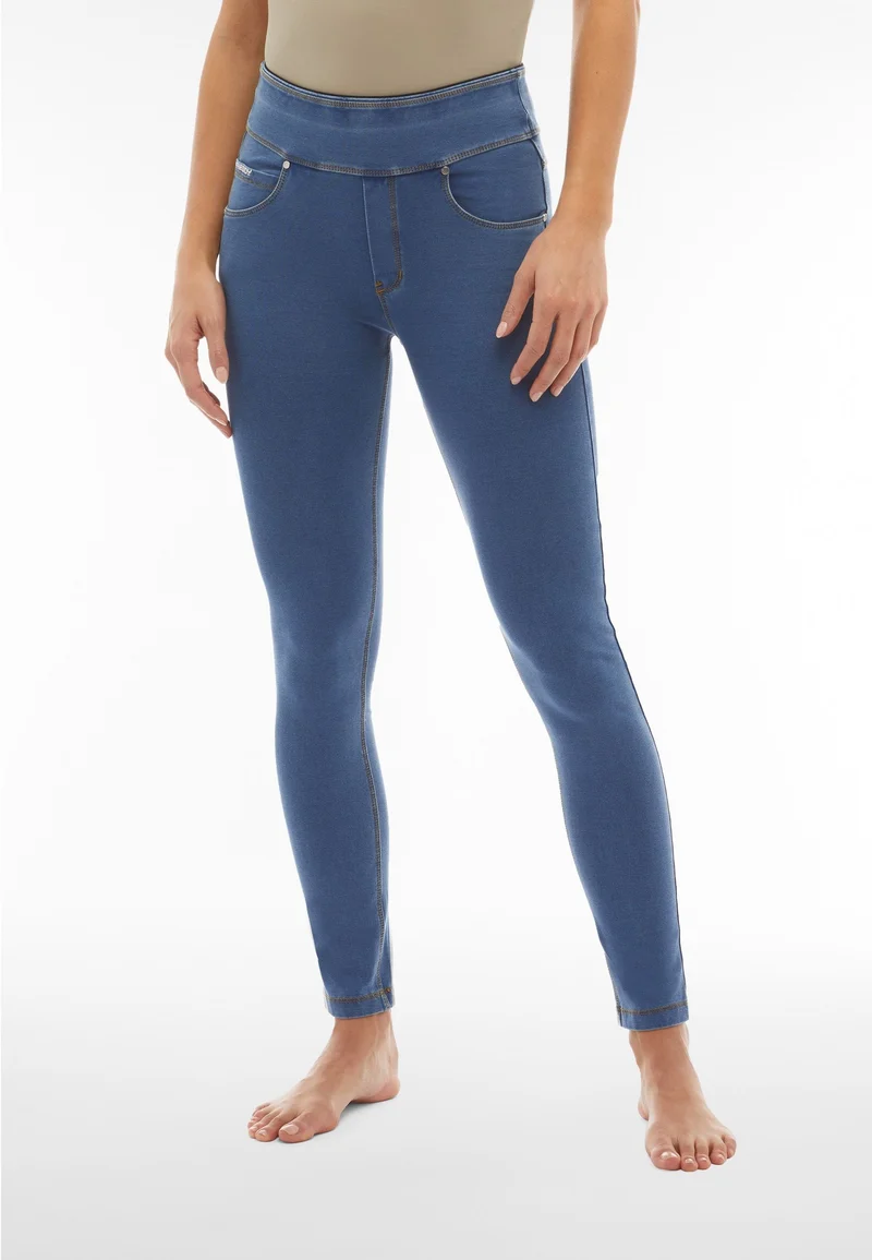 N.O.W. Yoga Mid Waist Skinny Denim Jeans - Denim Light Blue - Yellow Seam