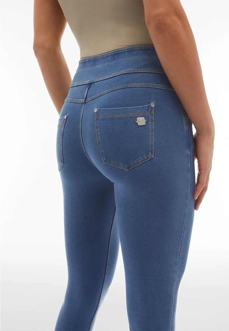 N.O.W. Yoga Mid Waist Skinny Denim Jeans - Denim Light Blue - Yellow Seam