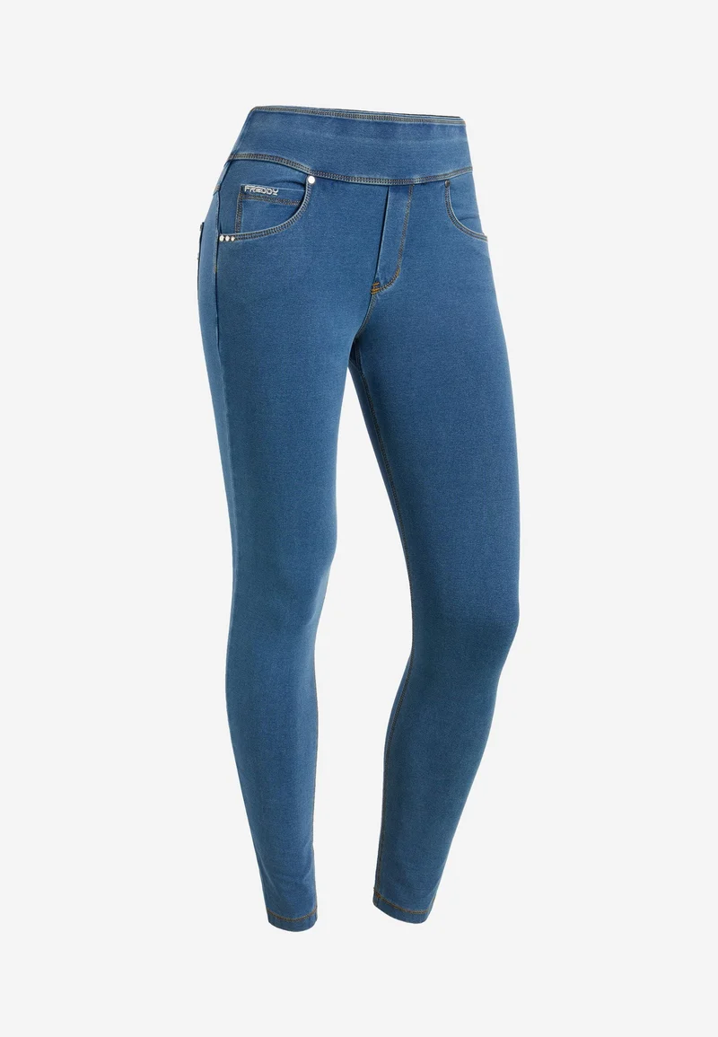 N.O.W. Yoga Mid Waist Skinny Denim Jeans - Denim Light Blue - Yellow Seam