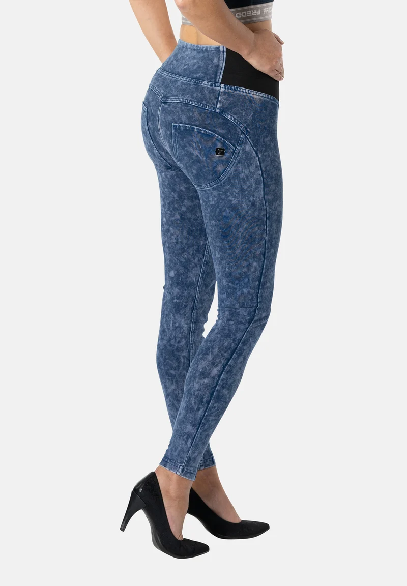 WR.UP Push-Up High Waist Skinny Vegan Leather Pant Python Style - Navy Peony Blue